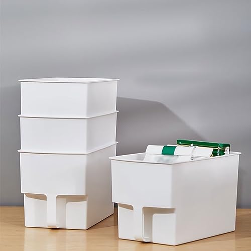Typutomi Kitchen Cabinet Storage Bins with Handle, Plastic Stackable Organizer Storage Bin Food Storage Organizer Under Sink Organizer(White)