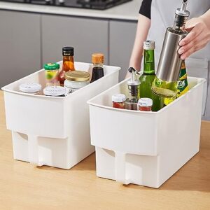 Typutomi Kitchen Cabinet Storage Bins with Handle, Plastic Stackable Organizer Storage Bin Food Storage Organizer Under Sink Organizer(White)
