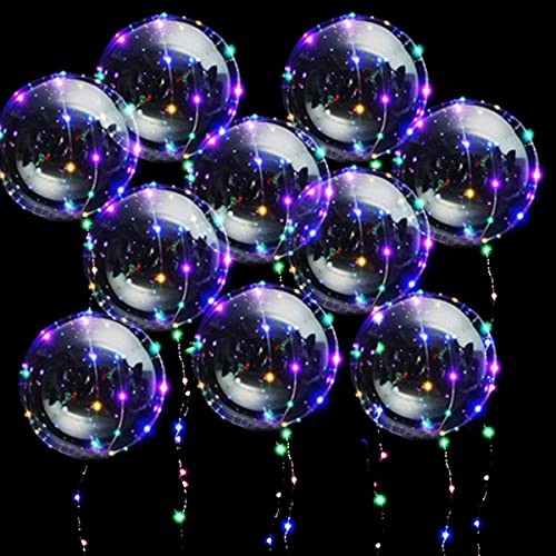 LED Light Up Balloons,10 Pcs 20'' Clear Bobo Balloons with String Lights Battery Operated LED Balloons Light Up Balloons for Party Glow Bubble Balloons for Christmas Wedding Valentines Day Halloween