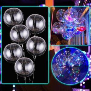 LED Light Up Balloons,10 Pcs 20'' Clear Bobo Balloons with String Lights Battery Operated LED Balloons Light Up Balloons for Party Glow Bubble Balloons for Christmas Wedding Valentines Day Halloween