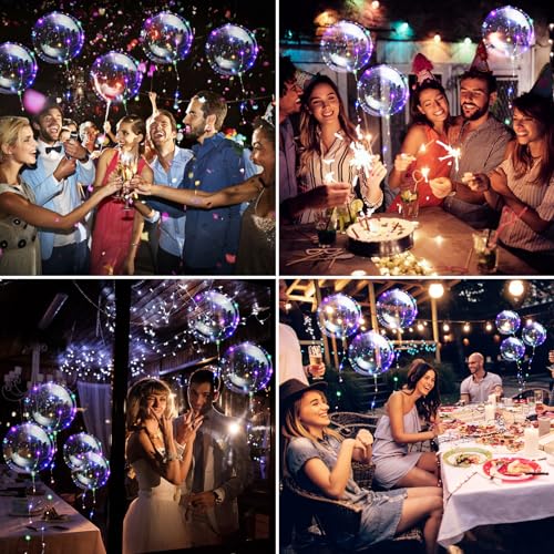 LED Light Up Balloons,10 Pcs 20'' Clear Bobo Balloons with String Lights Battery Operated LED Balloons Light Up Balloons for Party Glow Bubble Balloons for Christmas Wedding Valentines Day Halloween