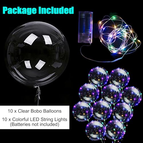 LED Light Up Balloons,10 Pcs 20'' Clear Bobo Balloons with String Lights Battery Operated LED Balloons Light Up Balloons for Party Glow Bubble Balloons for Christmas Wedding Valentines Day Halloween