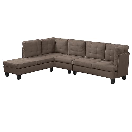 Casa Andrea Milano Modern Sectional Sofa L Shaped Couch with Reversible Chaise, Large Living Room Furniture, Brown