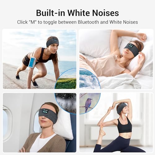 Yontune Sleep Headphones Wireless Bluetooth Headband - Sports Headband Headphones with White Noise and Ultra-Thin HD Speakers for Sleeping Workout Insomnia Meditation Great Tech Gifts (Gray)