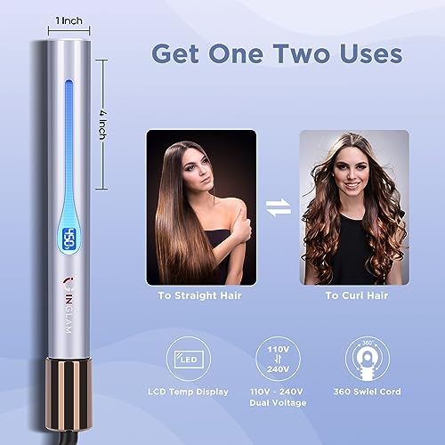 IG INGLAM Titanium Flat Iron Hair Straightener, Curling Iron 1 Inch, Infrared Negative Ionic Hair Iron Straightener 11 Adjust Temp 250°F to 450°F, Shiny Hair Dual Voltage 110-240V, Gift, Rose Gold