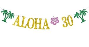 hawaiian aloha 30 banner, cheers to 30 years bunting sign, happy 30th birthday party decorations supplies, hawaiian tropical luau favors sign photo booth props, gold glitter