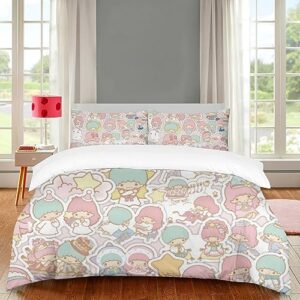 rodes 3pcs little twin stars duvet cover, twin bedding sets, kawaii bedding, anime comforter bedspread quilt cover, kawaii beding gifts for teenage boys girls, 2 pillow sham