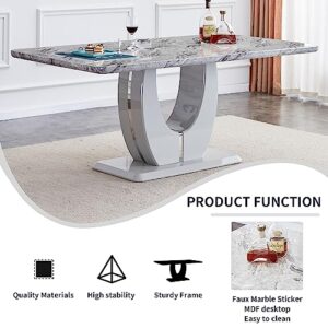 71" Marble Dining Table for 6-8 People,71" Kitchen Table with Imitation Marble Grain MDF Table Top & U-Shaped Supports & Grey Wooden Base Modern Dining Room Table Grey Dining Table