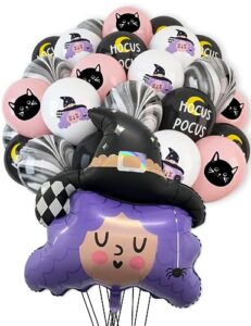 house of party halloween witch foil balloon-50pcs black pink white witch, cat latex balloons for halloween birthdays graduation party decorations, school classroom games, kids' hand out