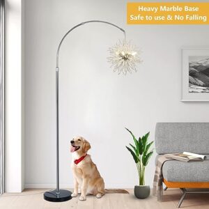 Crystal Arc Floor Lamps for Living Room, Modern Floor Lamp with Marble Base, Adjustable Height Standing Lamp, Mid Century Tall Lamp for Girls Room, Over Couch Arched Reading Light for Bedroom, Office