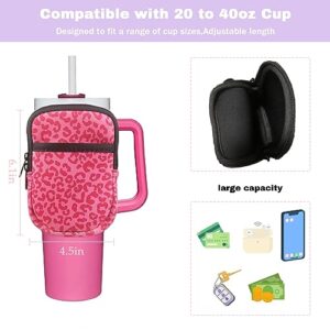 Vortika Water Bottle Pouch for Stanley Cup 40oz/ IceFlow 20oz 30oz, stanley fanny pack With Pocket, Tumbler Pouch for Phone, Card, Keys, Gym Accessories For Women(Pink)