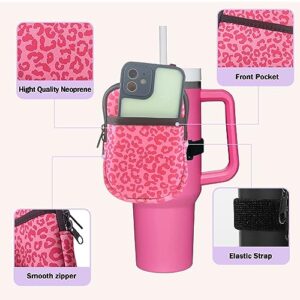 Vortika Water Bottle Pouch for Stanley Cup 40oz/ IceFlow 20oz 30oz, stanley fanny pack With Pocket, Tumbler Pouch for Phone, Card, Keys, Gym Accessories For Women(Pink)