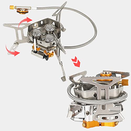 Joyeee Portable Gas Camping Stove, 20000 BTU of Power Mini Lightweight Folding Temperature Control 3-Burner Stove, Stable Support, Fishing Hiking Stove, Outdoor Cooking & Hiking Picnic BBQ Cooker