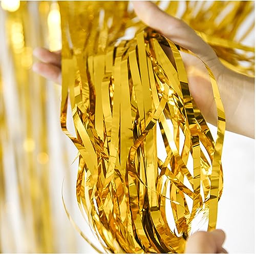 2PCS Party Decoration Backdrop 3.28 * 6.63 Feet Foil Fringe Curtain Tinsel Streamer Photo Backgrounds Hanging Decorations for Baby Shower Gender Reveal Birthday Wedding Themed Party Supplies Gold