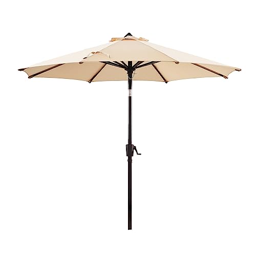 BLUU MAPLE 9FT Olefin Patio Umbrella Outdoor Table Umbrellas, 36 Month Fade Resistance Olefin Canopy, Market Center Umbrellas with 8 Strudy Ribs & Push Button Tilt for Garden, Lawn & Pool, Beige