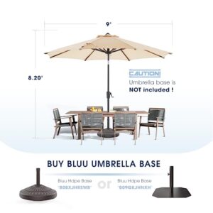 BLUU MAPLE 9FT Olefin Patio Umbrella Outdoor Table Umbrellas, 36 Month Fade Resistance Olefin Canopy, Market Center Umbrellas with 8 Strudy Ribs & Push Button Tilt for Garden, Lawn & Pool, Beige