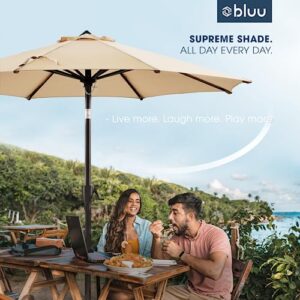 BLUU MAPLE 9FT Olefin Patio Umbrella Outdoor Table Umbrellas, 36 Month Fade Resistance Olefin Canopy, Market Center Umbrellas with 8 Strudy Ribs & Push Button Tilt for Garden, Lawn & Pool, Beige