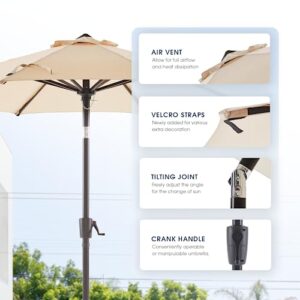 BLUU MAPLE 9FT Olefin Patio Umbrella Outdoor Table Umbrellas, 36 Month Fade Resistance Olefin Canopy, Market Center Umbrellas with 8 Strudy Ribs & Push Button Tilt for Garden, Lawn & Pool, Beige