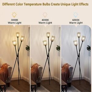 Stepeak Rattan Tripod Floor Lamp, Boho Farmhouse Floor Lamps for Living Room with ON/Off Foot Switch, 3-Lights Modern Standing Lamp with Rattan Shades, Wicker Tall Floor Lamp for Bedroom Office