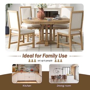 Dining Table Set for 4 Round Extendable Kitchen Table and Chairs 5 Piece Farmhouse Solid Wood Round Dinner Table Set for Dining Room Dinette Breakfast Nook, Natural Wood Wash