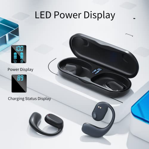 Falowy Open Ear Wireless Headphones Bluetooth 5.3 Air Conduction Earbuds Built-in Mic Waterproof Earbuds LED Power Display HiFi Stereo Sound Earphones Sport Cycling Workouts Running Black GT-27-0727