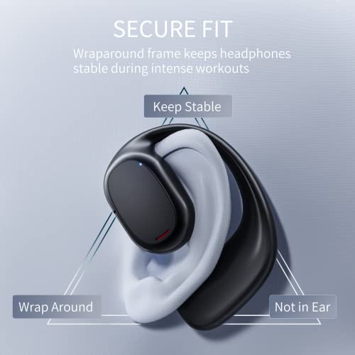 Falowy Open Ear Wireless Headphones Bluetooth 5.3 Air Conduction Earbuds Built-in Mic Waterproof Earbuds LED Power Display HiFi Stereo Sound Earphones Sport Cycling Workouts Running Black GT-27-0727