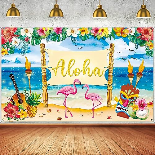 HiParty Hawaiian Luau Party Decorations - Aloha Luau Backdrop for Birthday Party Supplies Summer Beach Banner Background for Musical Tropical Tiki Hawaii Themed Party Decoration 71 x 44 Inch