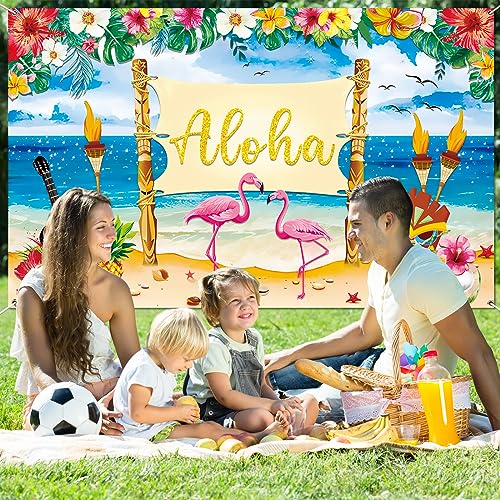 HiParty Hawaiian Luau Party Decorations - Aloha Luau Backdrop for Birthday Party Supplies Summer Beach Banner Background for Musical Tropical Tiki Hawaii Themed Party Decoration 71 x 44 Inch