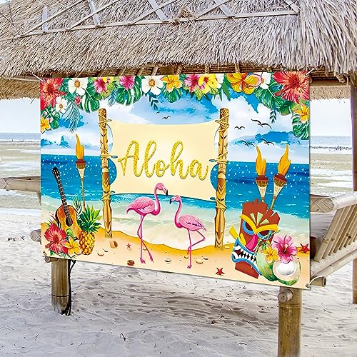 HiParty Hawaiian Luau Party Decorations - Aloha Luau Backdrop for Birthday Party Supplies Summer Beach Banner Background for Musical Tropical Tiki Hawaii Themed Party Decoration 71 x 44 Inch