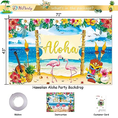 HiParty Hawaiian Luau Party Decorations - Aloha Luau Backdrop for Birthday Party Supplies Summer Beach Banner Background for Musical Tropical Tiki Hawaii Themed Party Decoration 71 x 44 Inch