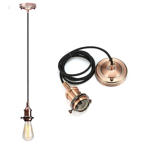 HQTS Vintage Pendant Light Kit, E26 E27 Lamp Socket Retro Pendant Light Cord, Mini Ceiling Pendant Light, Adjustable DIY for Kitchen Bedroom Bar Cafe (1X Pendant Light Kit)