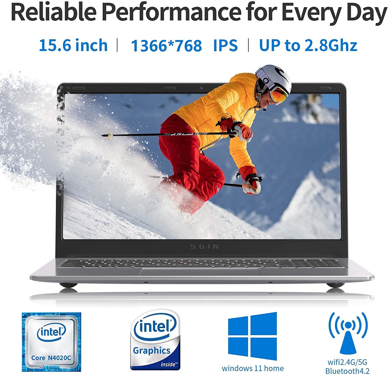 SGIN Laptop 15.6 Inch, 4GB DDR4 128GB SSD Laptops with Intel Celeron Quad Core Processor(up to 2.5 GHz), Intel UHD Graphics 600, Mini HDMI, WiFi, Webcam, USB3.0, Bluetooth 4.2