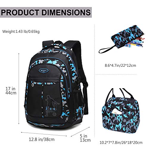 goldwheat School Backpack for Boys Cool Camouflage Bookbags with Lunch Box Pencil Case 3pcs for Middle School, Green