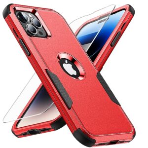 scutum designed for iphone 14 pro max case,[10 ft military grade drop protection] with [screen protector], 3 in 1 non-slip heavy duty shockproof phone case,6.1 inch, red