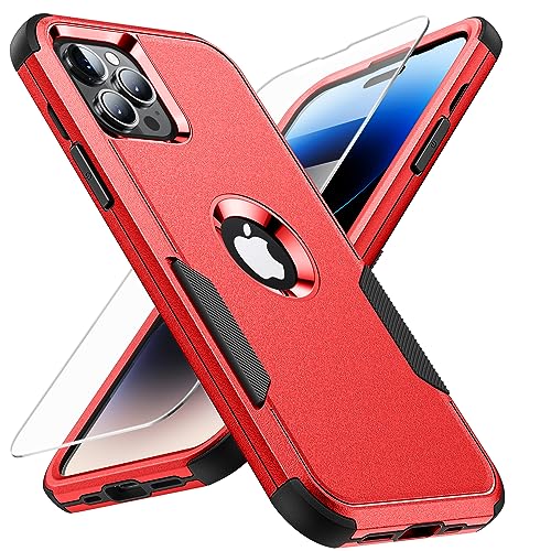 Scutum Designed for iPhone 14 Pro Max Case,[10 FT Military Grade Drop Protection] with [Screen Protector], 3 in 1 Non-Slip Heavy Duty Shockproof Phone Case,6.1 Inch, Red