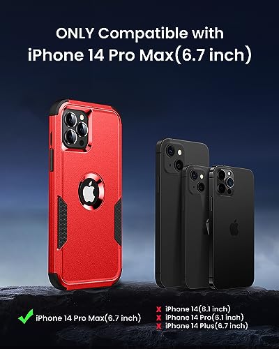 Scutum Designed for iPhone 14 Pro Max Case,[10 FT Military Grade Drop Protection] with [Screen Protector], 3 in 1 Non-Slip Heavy Duty Shockproof Phone Case,6.1 Inch, Red