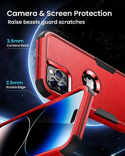 Scutum Designed for iPhone 14 Pro Max Case,[10 FT Military Grade Drop Protection] with [Screen Protector], 3 in 1 Non-Slip Heavy Duty Shockproof Phone Case,6.1 Inch, Red