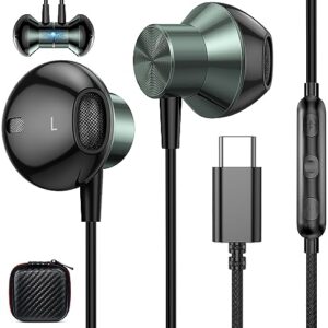 usb c headphones for samsung s23 fe iphone 15 pro wired earbuds with mic noise isolation type c earphones wired headphones for google pixel 8 pro 6a oneplus galaxy z flip fold 5 s22 s21 s20 note 20