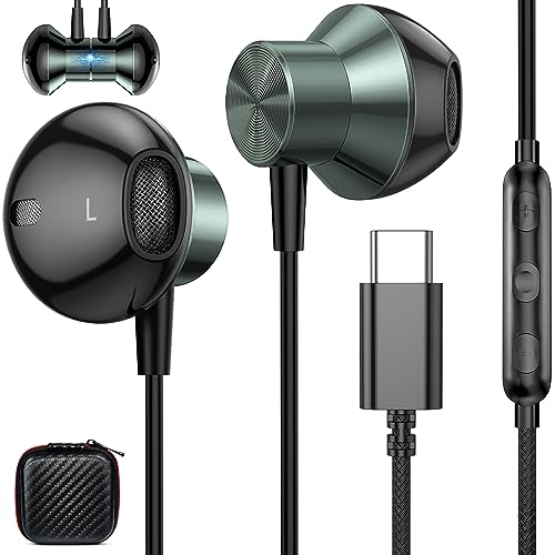 USB C Headphones for Samsung S23 FE iPhone 15 Pro Wired Earbuds with Mic Noise Isolation Type C Earphones Wired Headphones for Google Pixel 8 Pro 6a OnePlus Galaxy Z Flip Fold 5 S22 S21 S20 Note 20