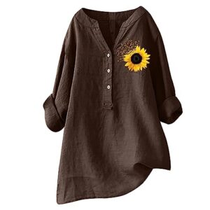 deals todaywoman shirt womens cotton linen shirts blouse plus size dress tops flower graphic long sleeve tops hide belly shirts coffee xl