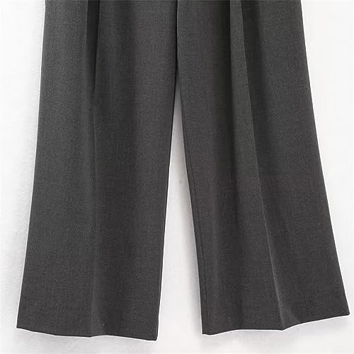 Women Front Darts Side Pockets Straight Pants Vintage High Waist Zipper Fly Female Trousers S