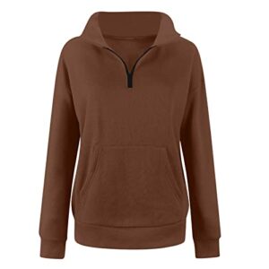 Sweatshirt For Women Oversized Half Zip Pullover Long Sleeve Sweatshirt Quarter Zip Hoodie Sweater Hoodies (Coffee, M)