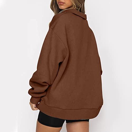 Sweatshirt For Women Oversized Half Zip Pullover Long Sleeve Sweatshirt Quarter Zip Hoodie Sweater Hoodies (Coffee, M)