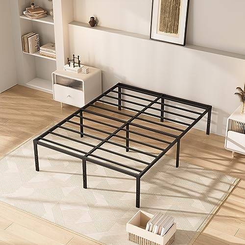 MISAGI Queen 14inch Metal Bed Frame No Box Spring Needed, Heavy Duty Metal Platform with Tool Free Setup, Black, Durable, Suitable for Bedroom, Queen