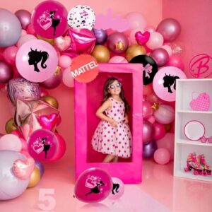 90 Pcs Pink Balloons, 12”Hot Pink Bow Girl Balloon Confetti Helium Latex Balloons for Girl Birthday, Baby Shower, Princess Doll Theme Party Decorations Supplies