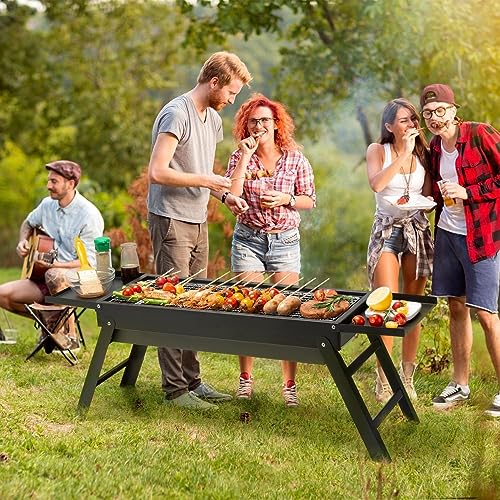 WACTO Portable Charcoal Grill, Flat Top Propane Gas Grills, Compact Foldable BBQ Grill, Heavy Duty Steel, Mini Smoker for Travel, Outdoor Cooking, Barbecue Camping, Picnic, Patio - Black