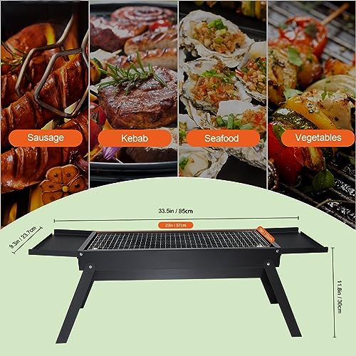 WACTO Portable Charcoal Grill, Flat Top Propane Gas Grills, Compact Foldable BBQ Grill, Heavy Duty Steel, Mini Smoker for Travel, Outdoor Cooking, Barbecue Camping, Picnic, Patio - Black