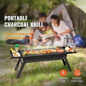 WACTO Portable Charcoal Grill, Flat Top Propane Gas Grills, Compact Foldable BBQ Grill, Heavy Duty Steel, Mini Smoker for Travel, Outdoor Cooking, Barbecue Camping, Picnic, Patio - Black