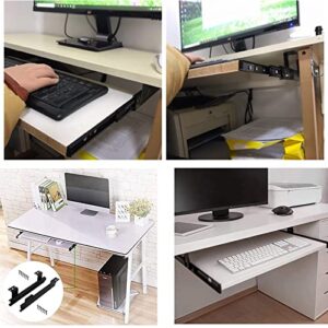 2 Pcs Heavy Duty Ball Bearing Slides Under Desk Keyboard Tray Runners 12inch - with Screws - Hanging Mount, 3-Sections Extension Rails Computer Slides Keyboard Drawer Slides