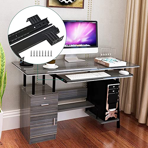 2 Pcs Heavy Duty Ball Bearing Slides Under Desk Keyboard Tray Runners 12inch - with Screws - Hanging Mount, 3-Sections Extension Rails Computer Slides Keyboard Drawer Slides